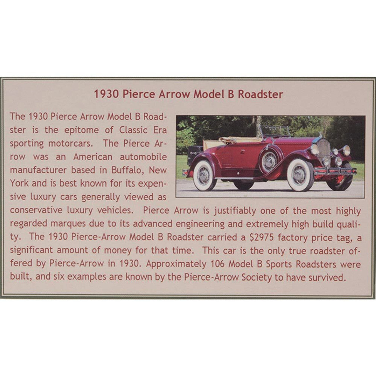 1930 Pierce Arrow Model B Roadster - Red 1:43 Scale Cast Resin Model Car by Esval Models