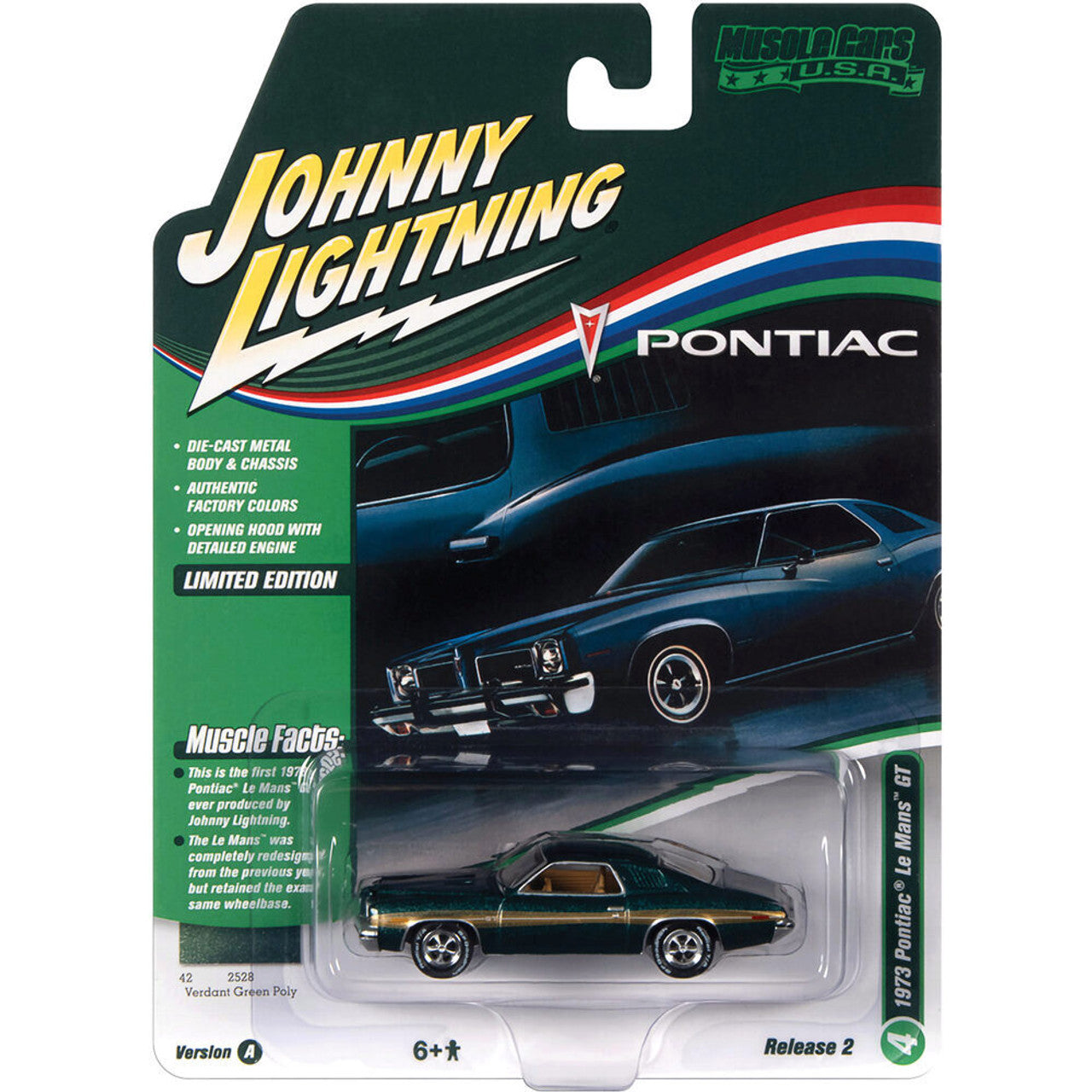 1973 Pontiac LeMans GT - Verdant Green 1:64 Scale Diecast Model Car by Johnny Lightning