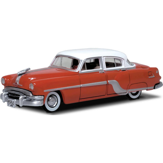 1954 Pontiac Chieftain 4-Door Sedan - Coral Red / Winter White 1:87 Scale Diecast Model Car by Oxford Diecast