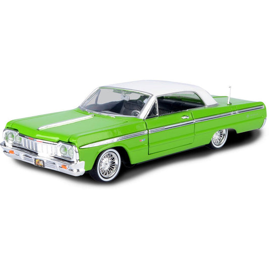 1964 Chevy Impala Low Rider - Metallic Light Green with White Top 1:24 Scale Diecast Model Car by Motormax