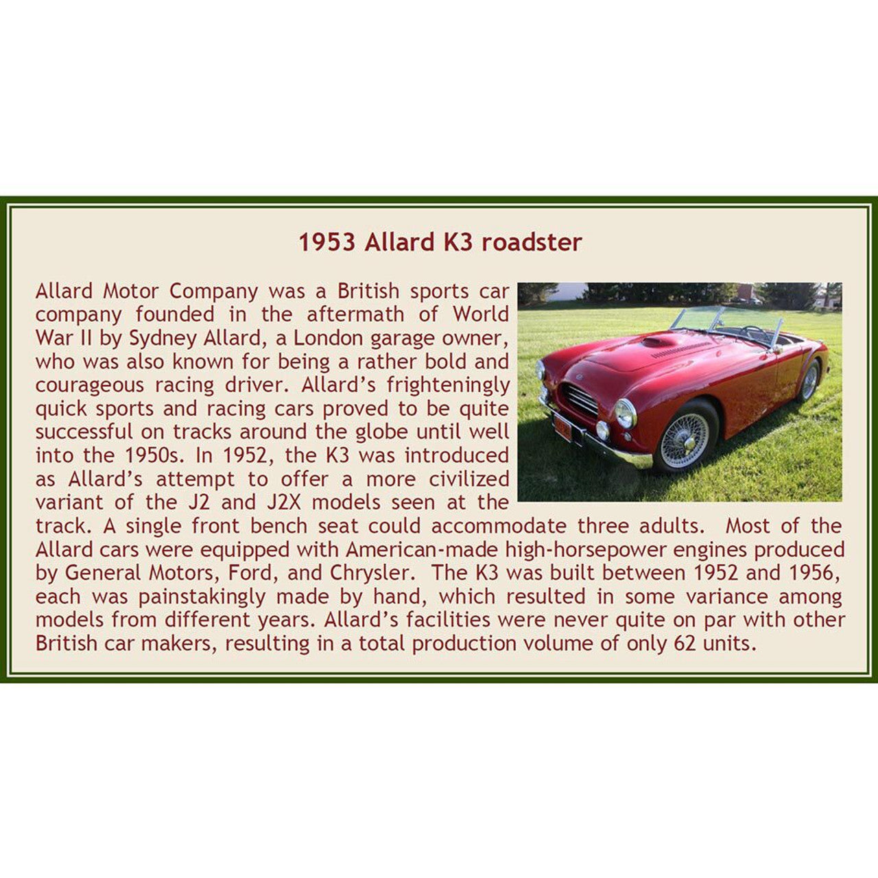 1953 Allard K3 Roadster - Red 1:43 Scale Cast Resin Model Car by Esval Models
