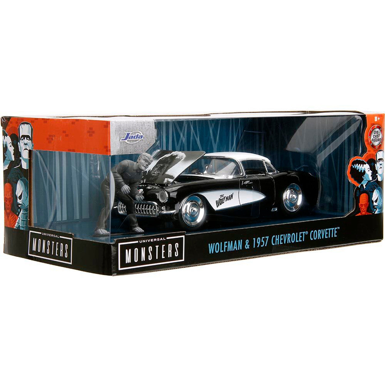 1957 Chevy Corvette with Universal The Wolfman Figure 1:24 Scale Diecast Model Car by Jada Toys
