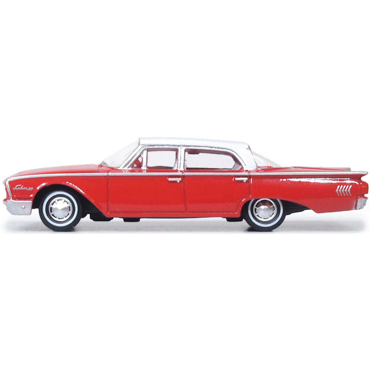 1960 Ford Fairlane 500 Town Sedan - Red / White 1:87 Scale Diecast Model Car by Oxford Diecast