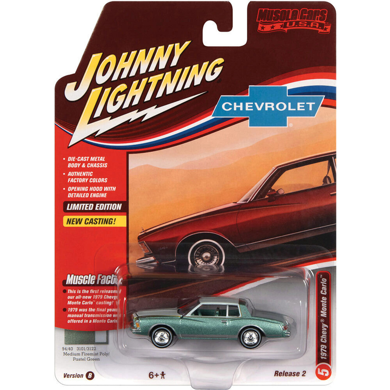 1979 Chevrolet Monte Carlo - Medium Green Firemist 1:64 Scale Diecast Model Car by Johnny Lightning