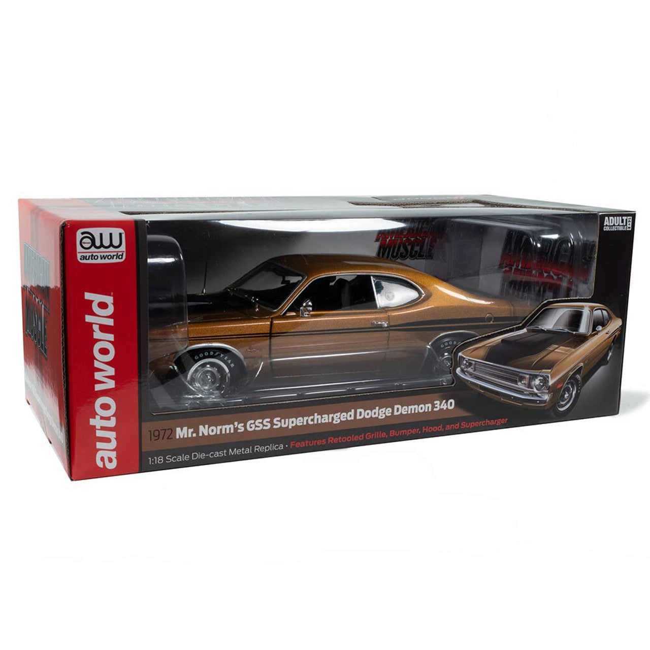 1972 Dodge Demon GSS (Mr. Norms) - GY8 Gold Metallic 1:18 Scale Diecast Model Car by American Muscle - Ertl