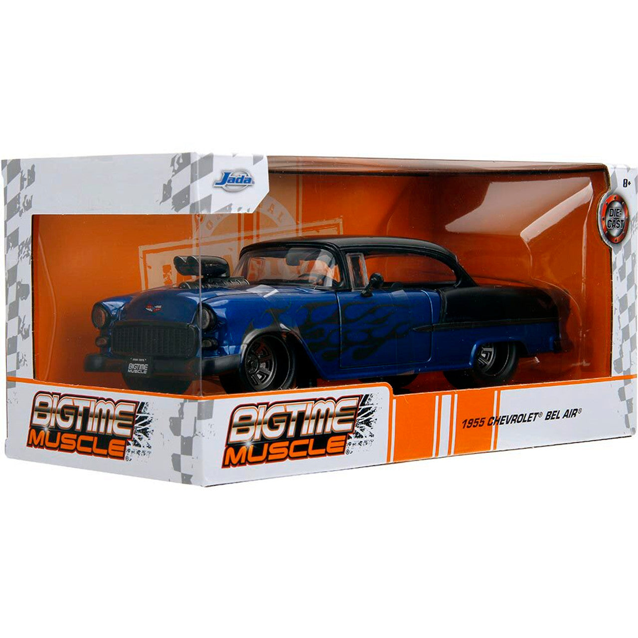 1955 Chevy Bel Air - Blue Supercharged 1:24 Scale Diecast Model Car by Jada Toys