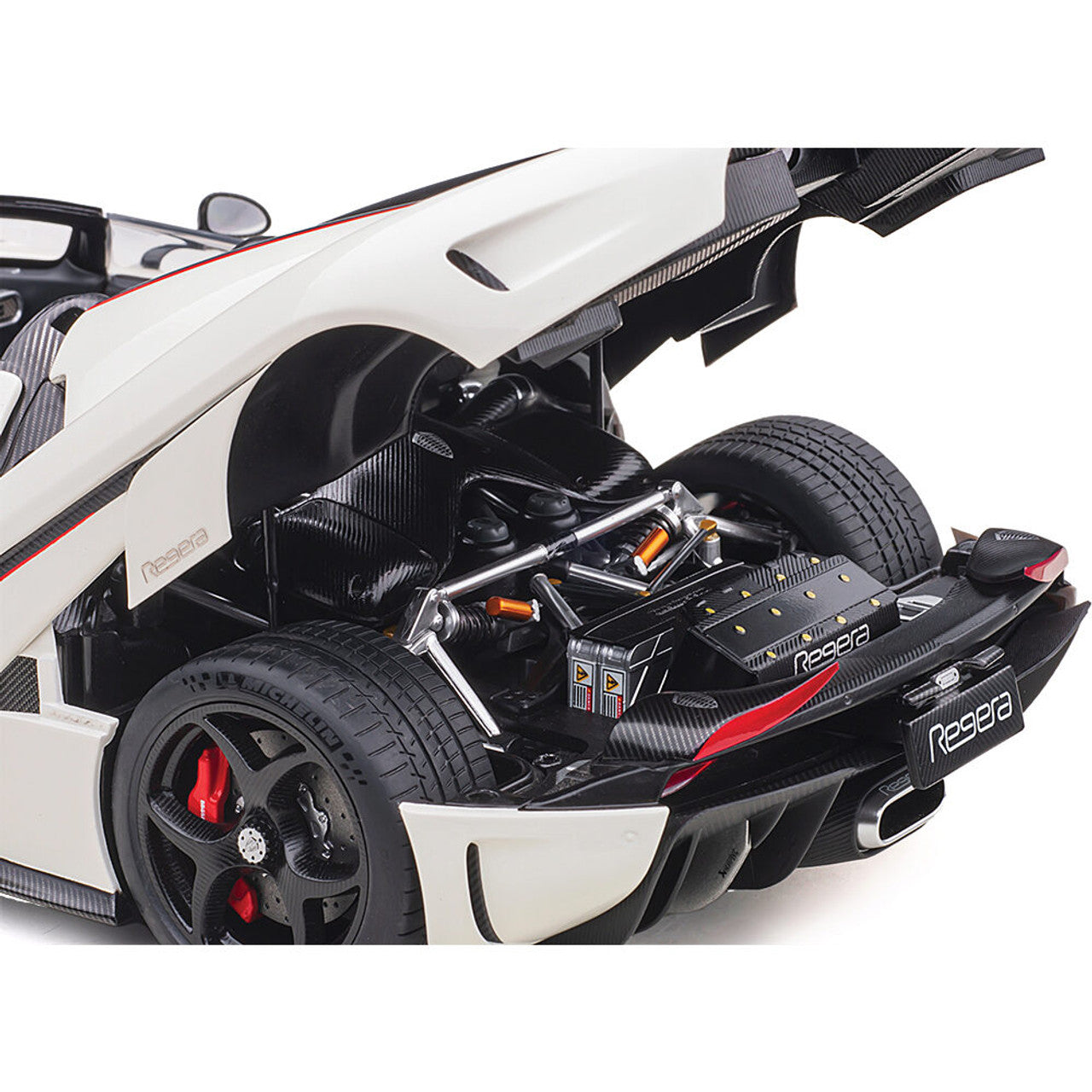 Koenigsegg Regera - White w/Carbon Accents 1:18 Scale Composite Diecast Model Car by AutoArt