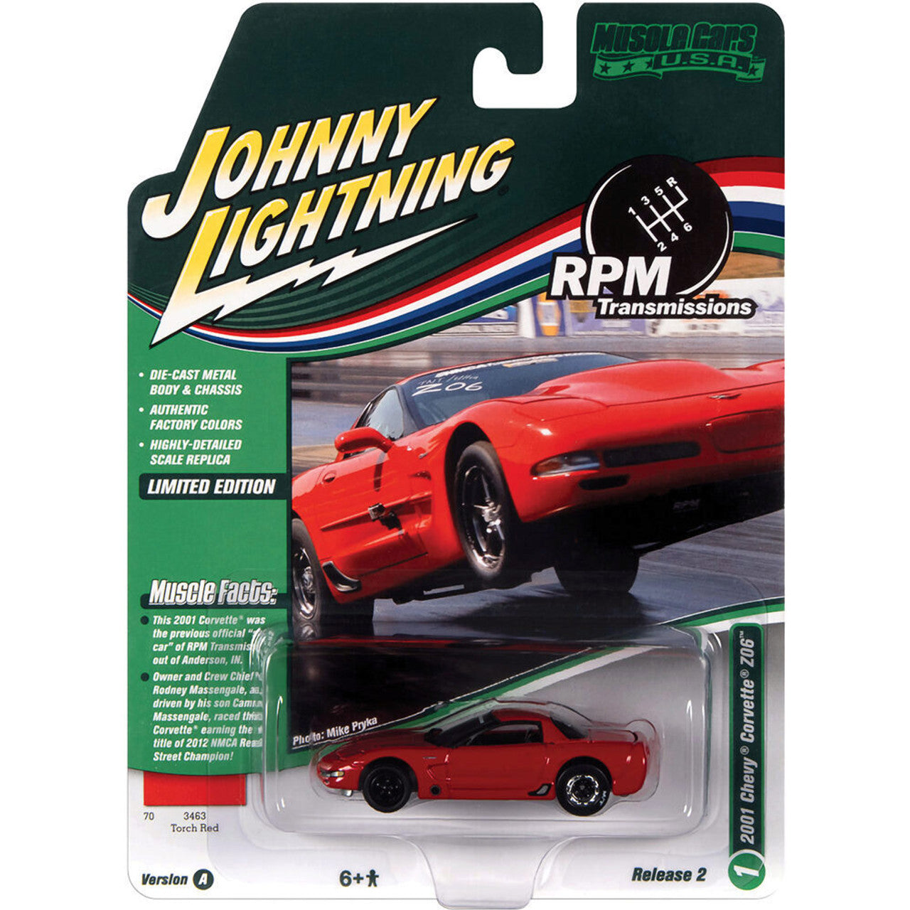 2001 Chevrolet Corvette Z06 - Torch Red 1:64 Scale Diecast Model Car by Johnny Lightning