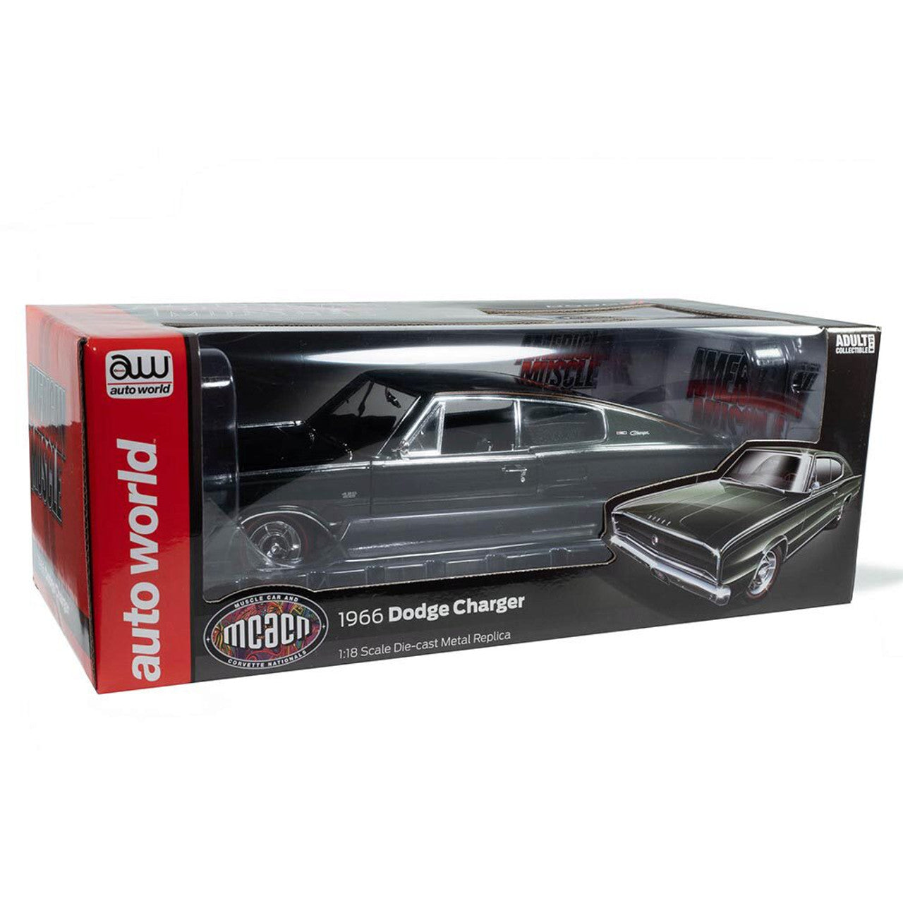 1966 Dodge Charger Hardtop (MCACN) - GG1 Dark Green 1:18 Scale Diecast Model Car by American Muscle - Ertl