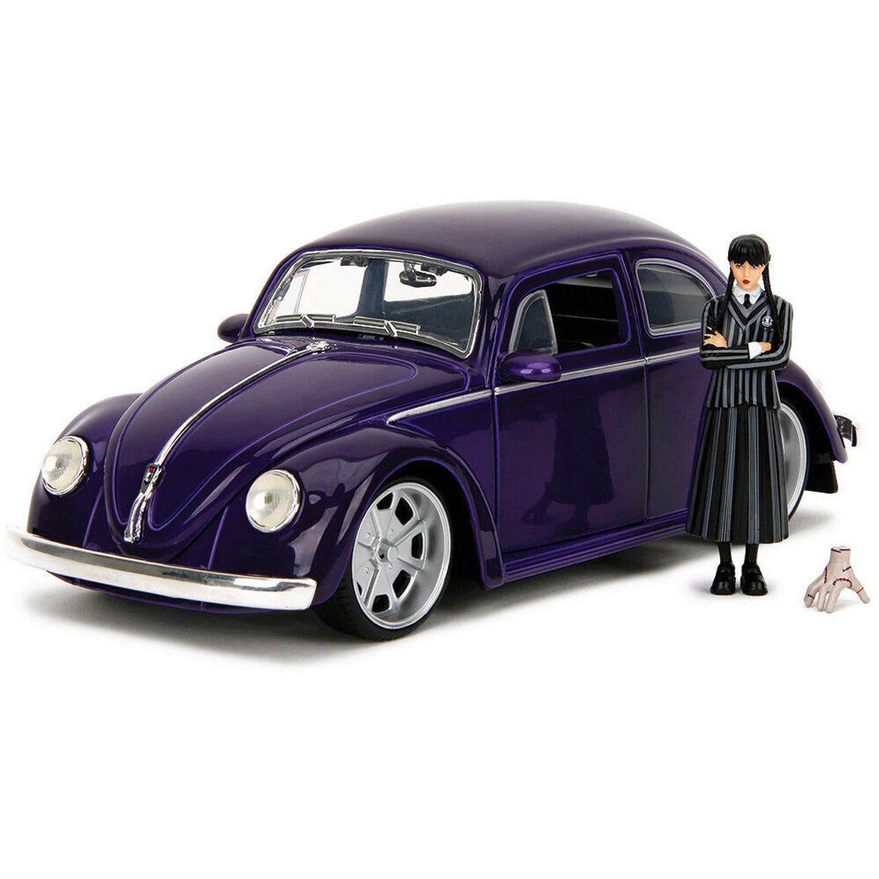 1959 VW Beetle w/Wednesday Addams & Thing Figure 1:24 Scale Diecast Model Car by Jada Toys