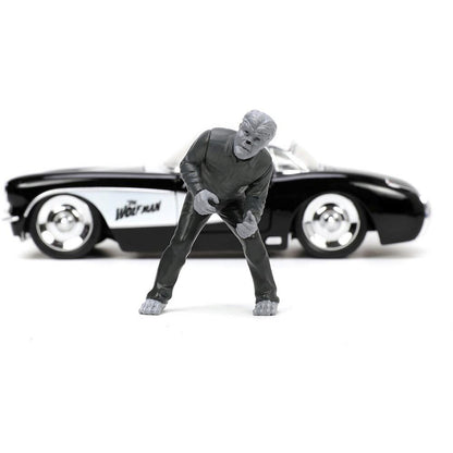 1957 Chevy Corvette with Universal The Wolfman Figure 1:24 Scale Diecast Model Car by Jada Toys