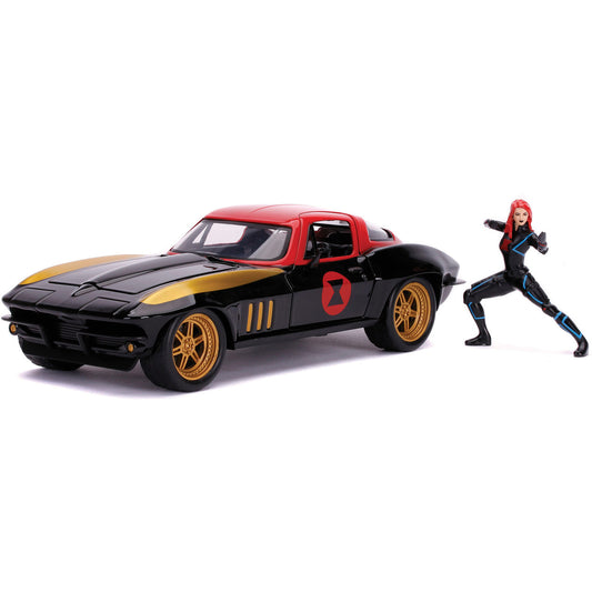 1966 Corvette with Black Widow Figure 1:24 Scale Diecast Model Car by Jada Toys