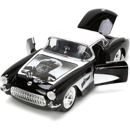 1957 Chevy Corvette with Universal The Wolfman Figure 1:24 Scale Diecast Model Car by Jada Toys