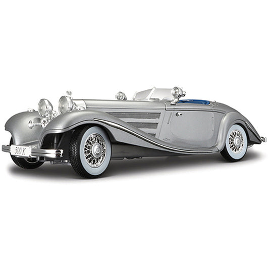 1936 Mercedes 500 K Special Roadster - silver 1:18 Scale Diecast Model by Maisto