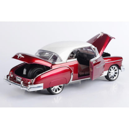 1950 Chevy Bel Air-Metallic Red w/ White Top 1:18 Scale Diecast Model Car by Motormax