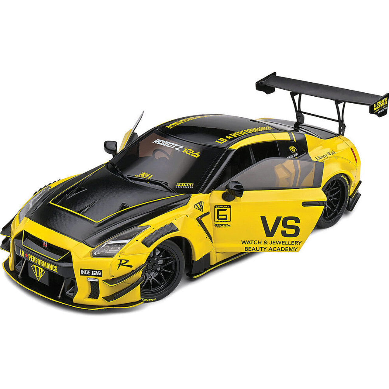 2020 Nissan GT-R (R35) W/ Liberty Walk Body Kit 2.0 - Yellow 1:18 Scale Diecast Model Car by Solido