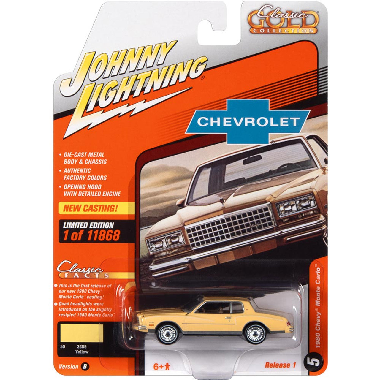 1980 Chevrolet Monte Carlo - Light Yellow 1:64 Scale Diecast Model Car by Johnny Lightning