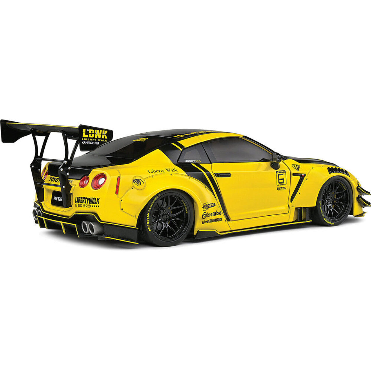 2020 Nissan GT-R (R35) W/ Liberty Walk Body Kit 2.0 - Yellow 1:18 Scale Diecast Model Car by Solido
