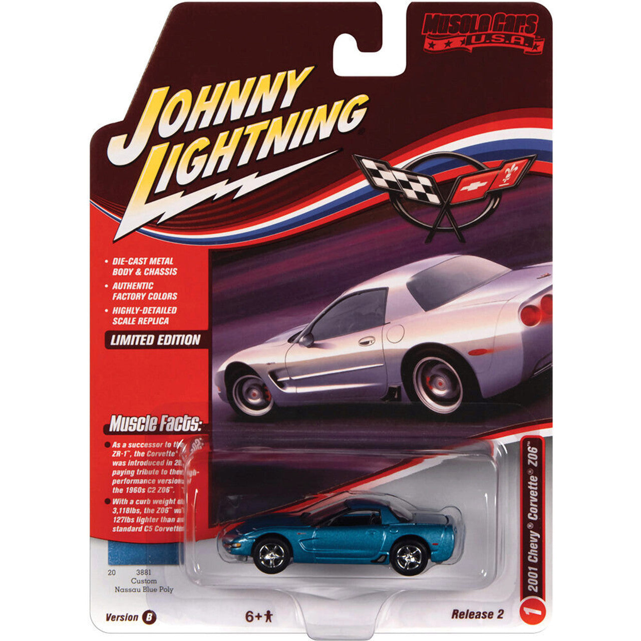 2001 Chevrolet Corvette Z06  - Nassau Blue 1:64 Scale Diecast Model Car by Johnny Lightning