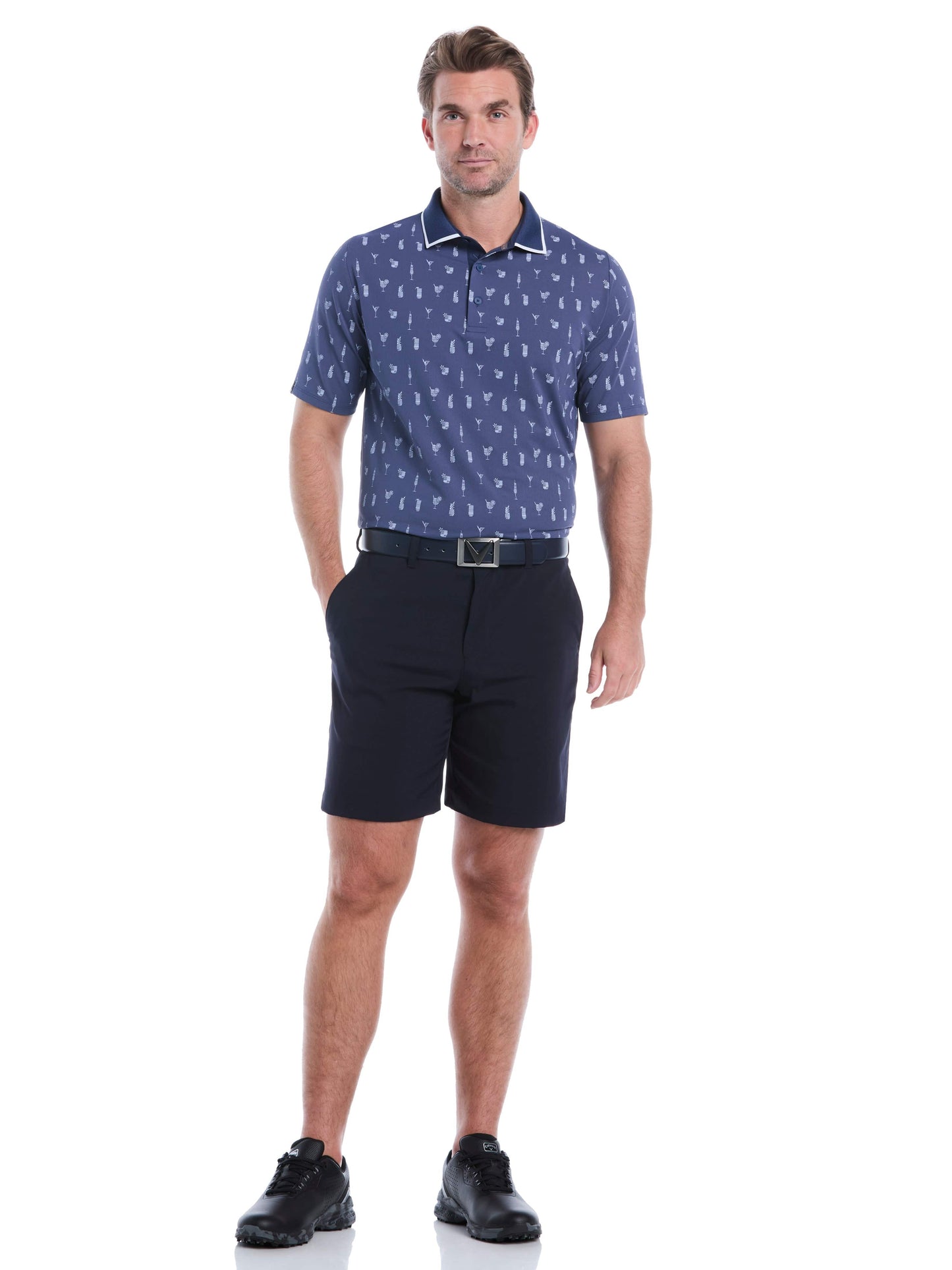 Mens Geo Cocktail Print Golf Polo